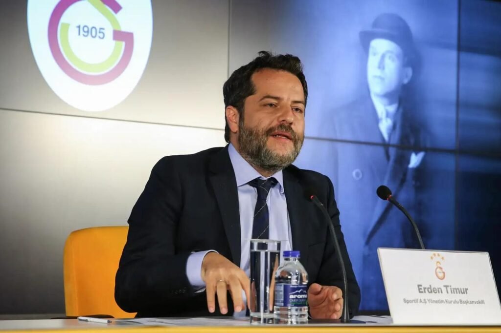 Then-Galatasaray Sportif Inc. Deputy Chairman Erden Timur makes a speech during a press conference at the Nef Stadium in Istanbul, Türkiye, June 23, 2022. (AA Photo)