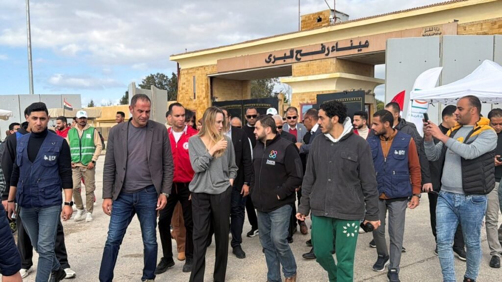 Angelina Jolie meets Red Crescent teams at Rafah crossing near Gaza