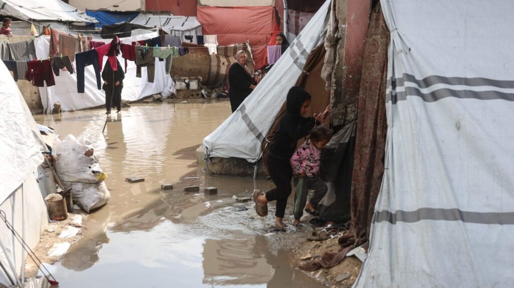 Gazans suffer in waterlogged tents amid heavy rains, cold wave